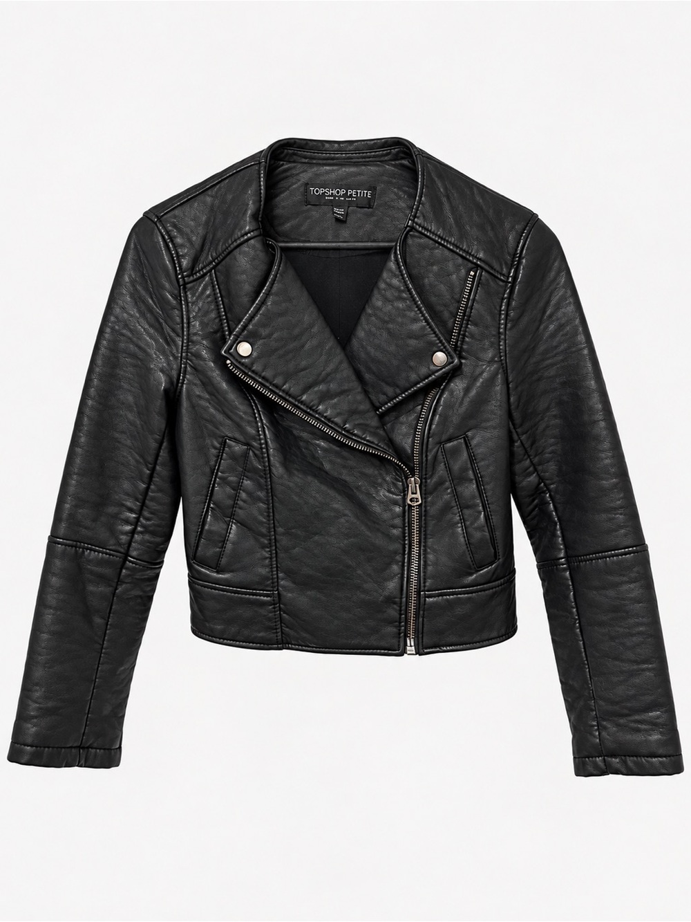 Topshop PETITE Black Faux-Leather Moto Jacket